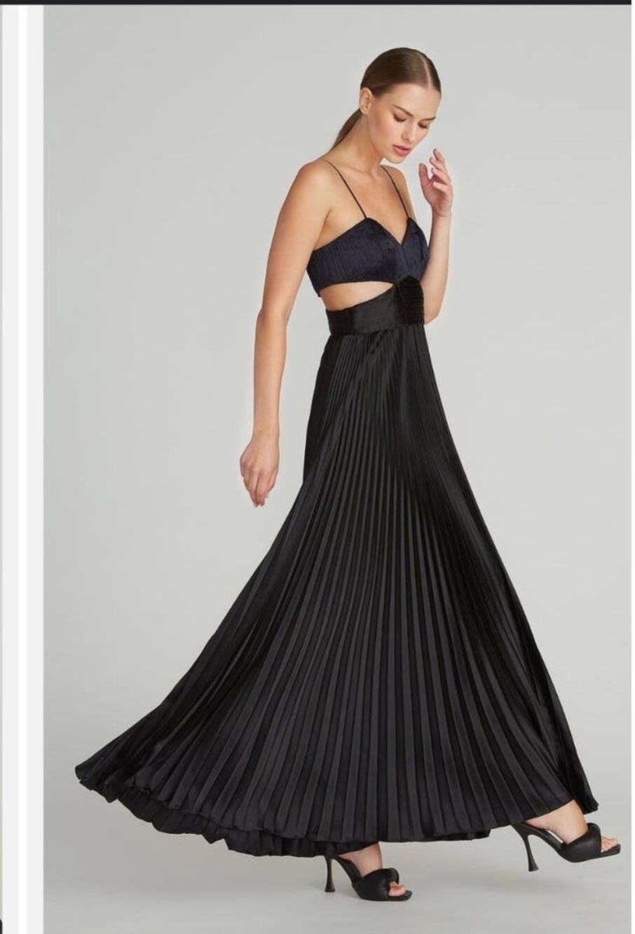 Amur Elodie navy and black pleated cut out full length gown $698 org. price